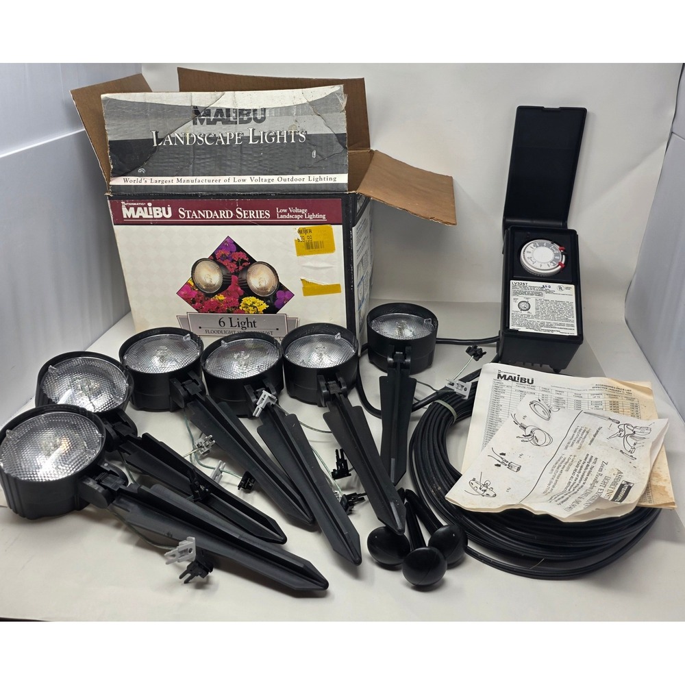Malibu Landscape Lights 6 Light Floodlight Set Blk Low Voltage LX90506T USA NEW